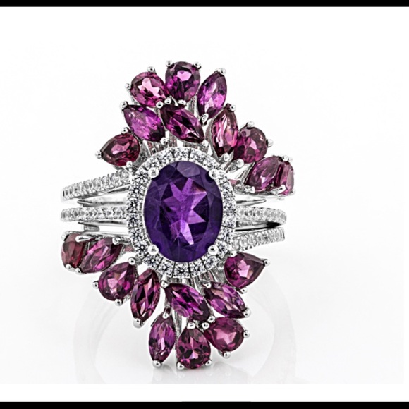 🍇African Amethyst Rhodium/925 Ring& AmethystGuard - Picture 6 of 12